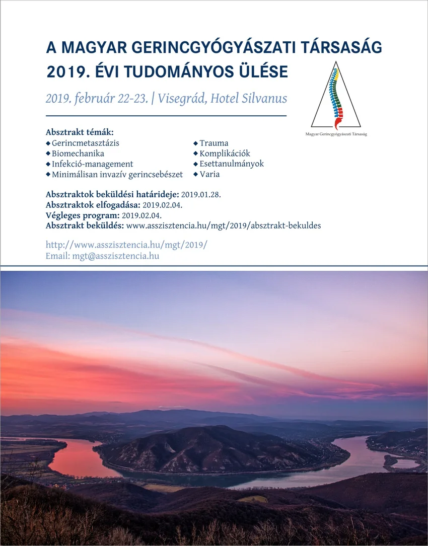 A Magyar Gerincgyógyászati Társaság Visegrágon megrendezésre kerülő konferenciájának plakátja.
