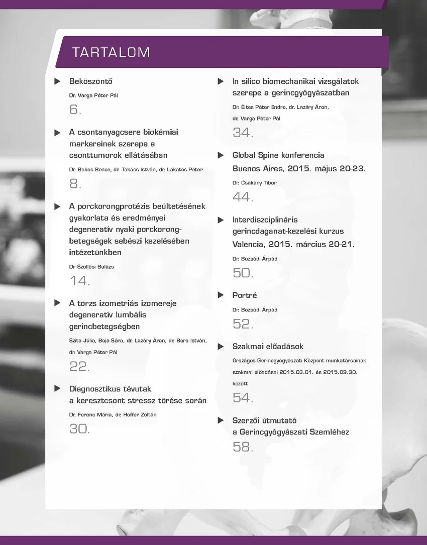 Gerincgyógyászati Szemle 3. száma, tartalomjegyzék.