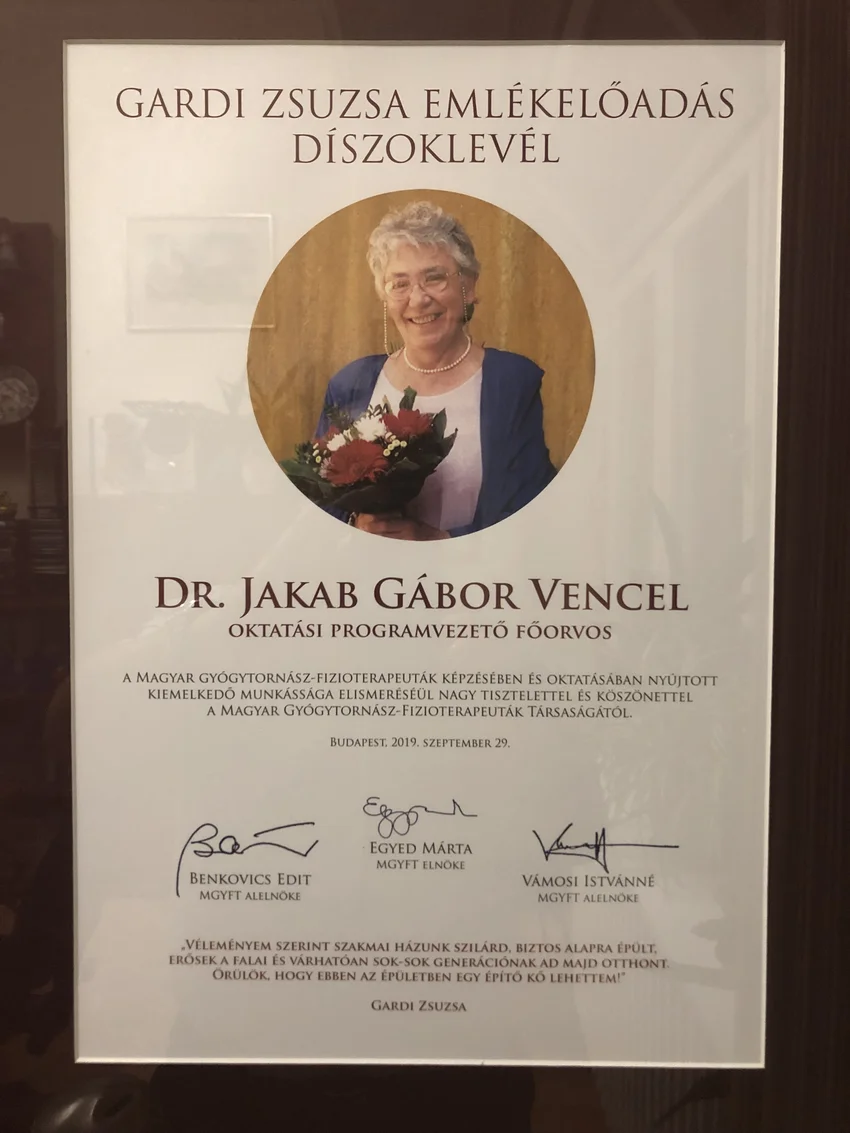 Dr. Jakab Gábor Vencel Oktatási Programvezető Főorvos Díszoklevele
