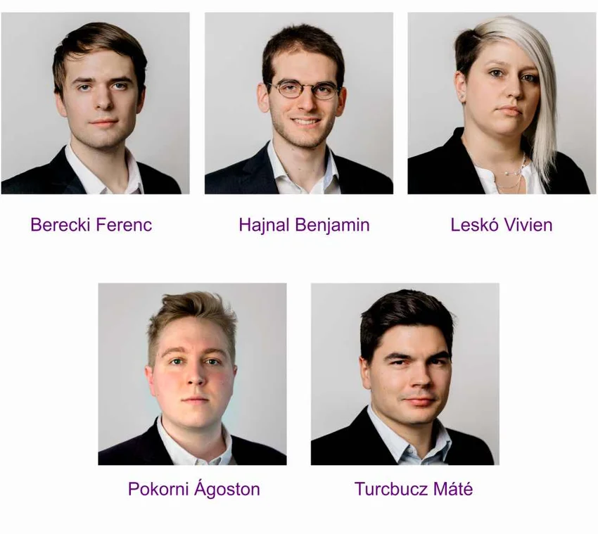 Az In Silico Biomechanikai Labor tagjai. Berecki Ferenc, Hajnal Benjamin, Leskó Vivien, Pokorni Ágoston és Turcbucz Máté.