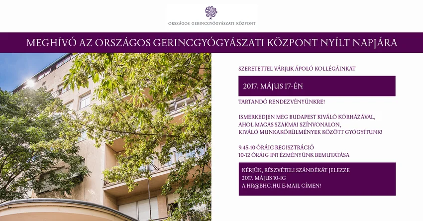 Meghívó az Országos Gerincgyógyászati Központ nyílt napjára.